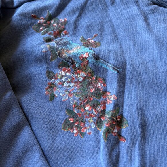 Vintage Art Unlimited Bird Sweatshirt | 80s Blue Button Neck | Cottagecore | L - Picture 11 of 14